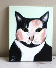 Hand Painted "Patches" Cat Portrait Acrylic on Canvas Folk Art Gallery Wall 2020