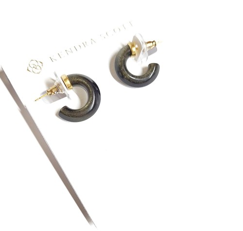 Kendra Scott Stone Huggie Earrings Golden Obsidian Vintage Gold Plated Brass New - Picture 8 of 12