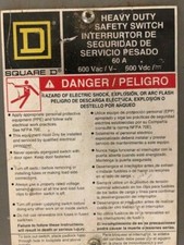 Square D, Heavy Duty Safety Switch, 60A, 600Vac/600Vdc  (Item.33)