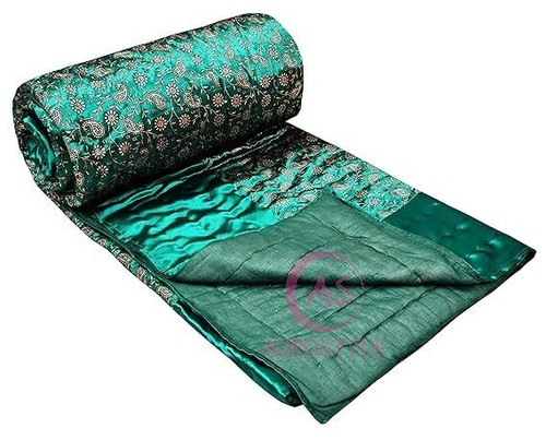 Indian Satin Silk Quilt, Handmade Cotton Filled Quilt, Hand Stiched Satin Quilt - Picture 132 of 151