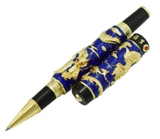 Jinhao Cloisonne Double Dragon Rolleball Pen Noble Blue Heavy Craft Gift Pen