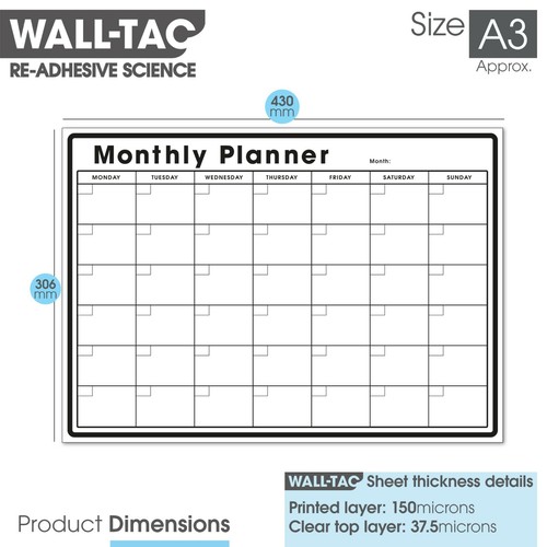 Sticky Wall Planner Monthly Calendar Weekly Daily White Board Memo Dry Wipe Pens - Picture 12 of 66