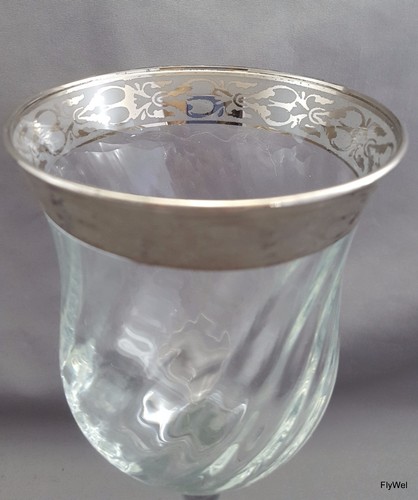 Lorren Home Trends Silver Band Wine Water Goblet Optic Swirl 7.5in - Picture 3 of 5