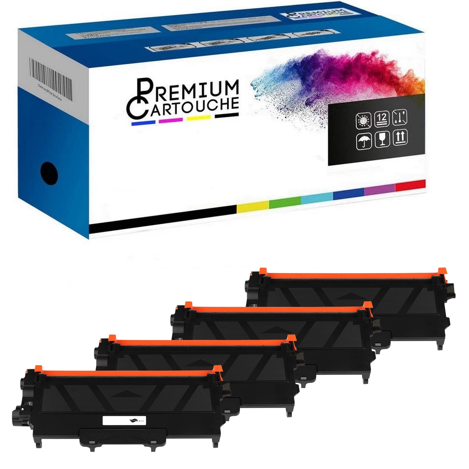 Pack 4 toners TN 2220 noir à haut rendement pour une impression laser nette et rapide