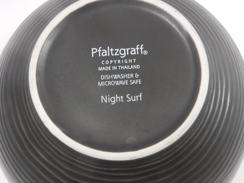 Pfaltzgraff Night Surf 7" Soup / Cereal Bowl Matte Black Smooth Embossed Rings - Picture 4 of 4