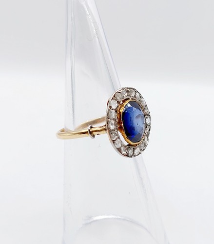 Anillo Pompadour Oro 18k Zafiro Sintético Diamante Talla Rosa (1900) - Imagen 10 de 12
