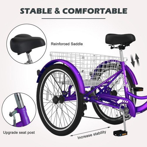 SLSY Mountain Tricycle for Adults 7 Speed Bike 24/26 Inch Adults Trikes & Basket - Picture 105 of 178