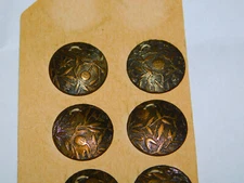 LOT of 8 Vintage Antique Brass Pictural BUTTONS 5/8" Asian Fish Dragonfly Pagoda