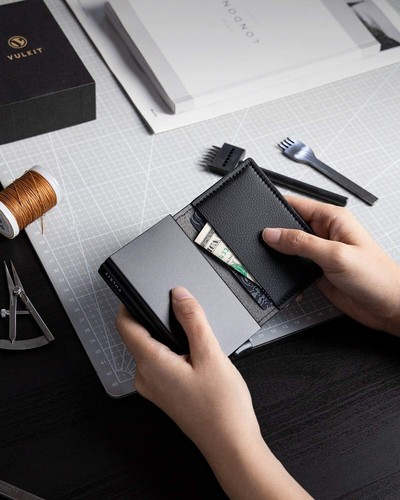 Pop Up Wallet Automatic Leather Slim Credit Card Holder RFID Blocking Metal Doub - Picture 6 of 7
