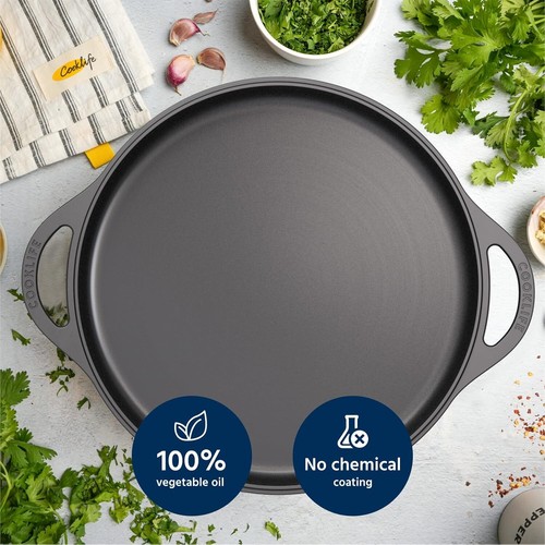 Memorial Day Cast Iron Griddle Round Smooth Black Pre-Seasoned Grill Cook 12 In - Picture 3 of 11