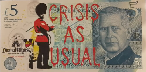 King Charles £5 Bank Note Sterling Canvas Currency X4 Signed Dismaland Banksy