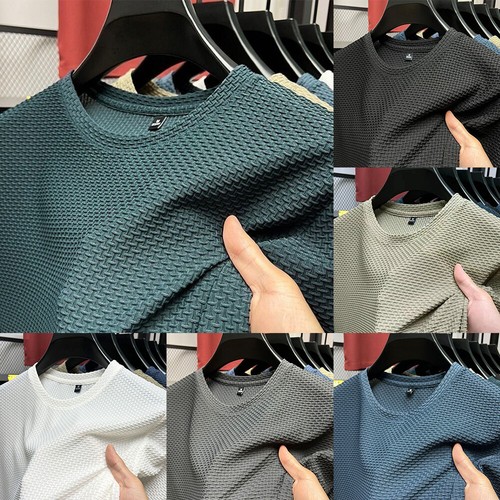 T-shirt uomo maglia seta ghiaccio manica corta girocollo maglietta pullover casual tinta unita? - Foto 3 di 25