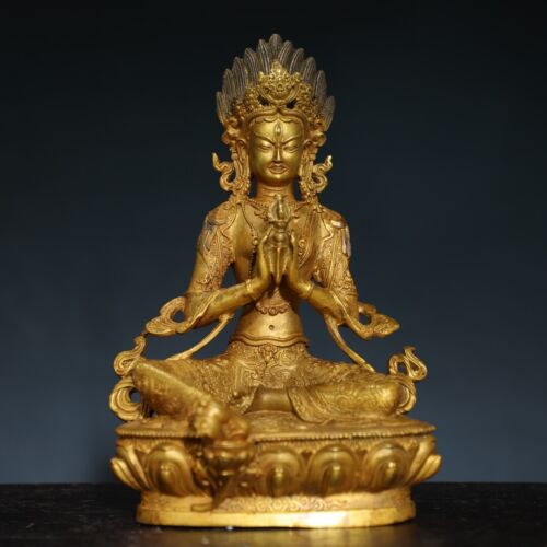 8.7" China old Tibet Tibetan Buddhism temple Bronze gilt Vajrapani Buddha statue - Picture 1 of 17