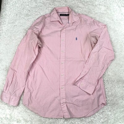 Polo Ralph Lauren Shirt Men Medium Pink Check/Plaid Long Sleeve
