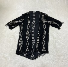 Brave Soul Juniors Size L Open Front Black Print Duster Southwestern Fringe