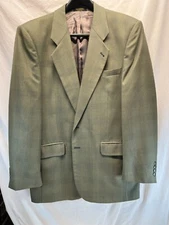 Gianfranco Ruffini Italy Mens Blazer Size 44L Plaid Sage Pattern Houndstooth