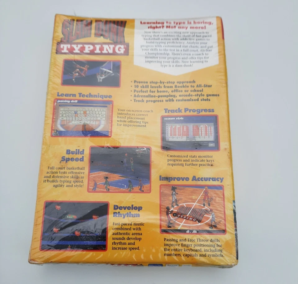 Slam Dunk Typing PC CD-ROM The Learning Company 1997 Sealed New Box Warp Damage - Image 3 of 4