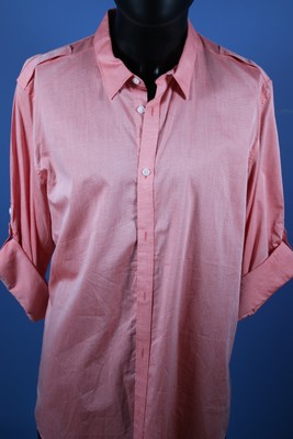 NWT Calvin Klein Pink Rhumba Roll-Up Subtle Vertical Stripe Dress Shirt Sz Large