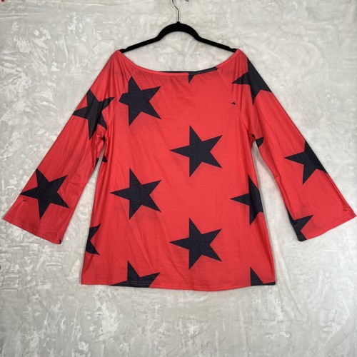 Lg Women's One Off Shoulder Long Sleeve Tee Shirt Top Star Print Pullover Blouse - Picture 10 of 10