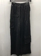 Fashion Nova Women's NWT Black Cheer Up Sequin Cargo Wide Leg Pants Size S