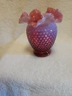 Fenton Cranberry Hobnail Vase Ruffled Rim
