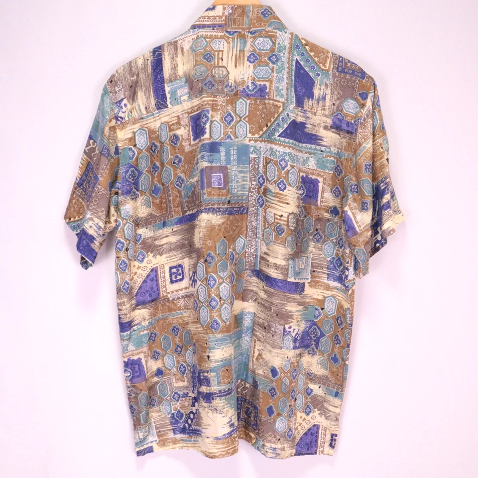 Camisa Robert Stock Seda Para Hombres M Abstracta Estampado Completo Abotonada De Colección Playa Foto 2 de 4