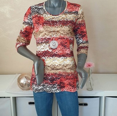 Rössler Selection Damen Shirt 3/4 Arm orange beige gemustert Gr. 38 *NEU*