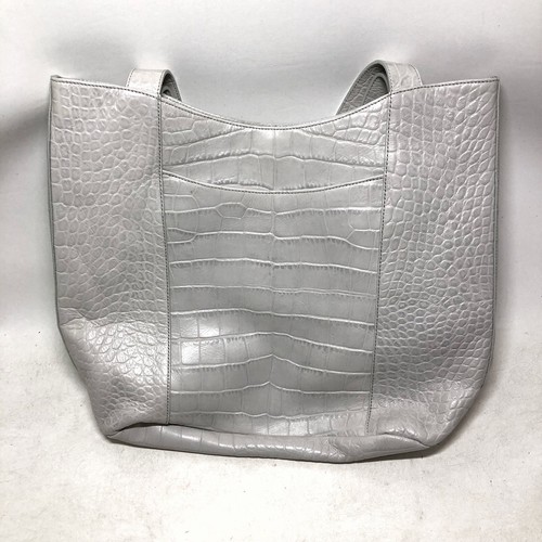 Brahmin Eva Tote Shoulder Bag Large Gray Leather Embossed Croc - Picture 8 of 9