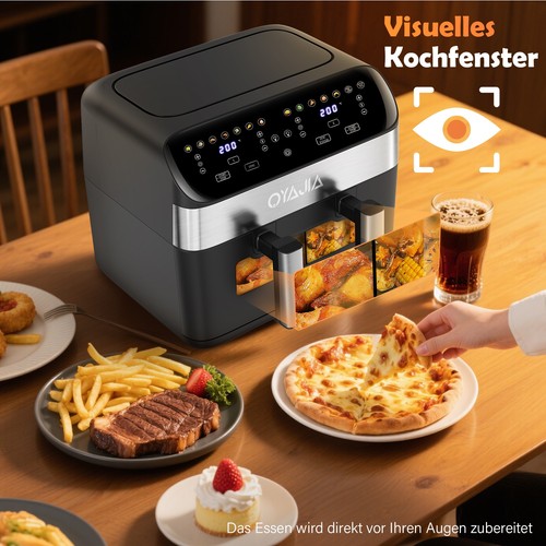 Doppel-Heißluftfritteuse 10 Liter XXL Heißluftfritteuse Doppelkammer Frittieren - Bild 7 von 16