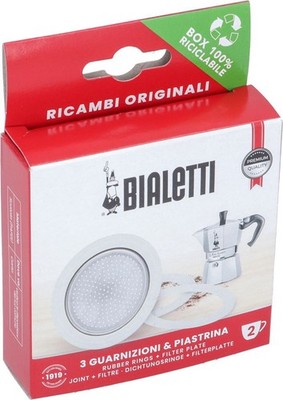 Bialetti Kaffeemaschine 2 Tassen Ersatz-Kit (Gummidichtung und Filter) aus Alumi