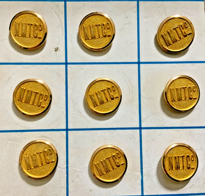 #ad Lot of 9 NORTHERN MICHIGAN TRANSIT Co. MANISTEE MICH 15mm CUFF BUTTONS 1906 NOS $12.50