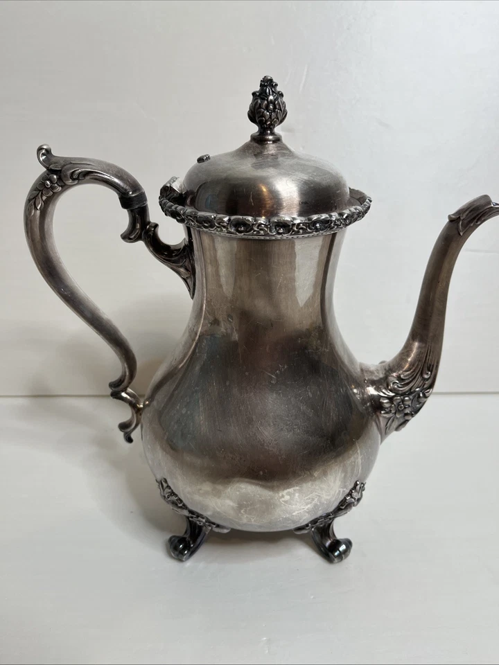 Bule de chá vintage Wilcox International prata Du Barry floral 7060 - Imagem 4 de 4