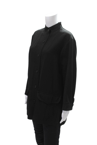 Valentino Boutique Womens Textured Long Sleeve Collar Button Trench Coat Black S - 第 2/6 張圖片