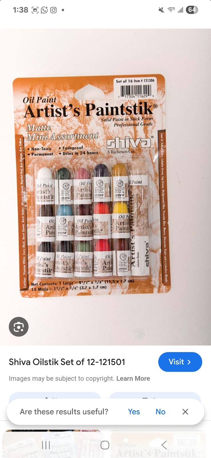 Jack Richeson 121306 Shiva Oil Paintstik, Mini Matte Assortment, Set of 16