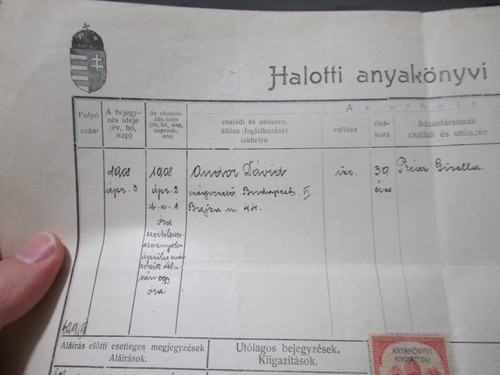 1908 Certificato di morte Andor Dávid Ungheria Budapest con francobolli delle entrate - Foto 2 di 7