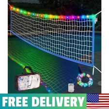LED Pool Volleyball Net 15-27ft with Lights, Storage Bag, Adjustable, Blue