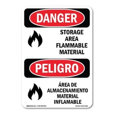 Storage Area Flammable Material Bilingual ANSI Danger Sign Metal Plastic Decal