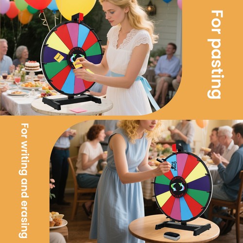 24" Prize Wheel 14 Slots Spinning with Stand Dry Erase Fortune Game Carnival - Picture 3 of 6
