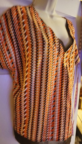 DKNY Women’s Career Geometric Print Blouse Orange And Brown Size XL EUC - 第 12/13 張圖片
