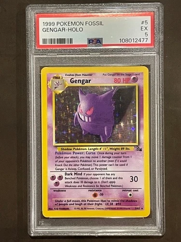 1999 Pokémon Fossil #5 Gengar Holo PSA 5, Ex 5/62