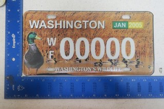 PROTOTYPE Washington Sample License Plate 2005 GREEN MALLARD DUCK 00000 16L