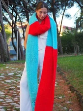 Mohair scarf Red and Blue Handknitted Handmade by Lanaknittings