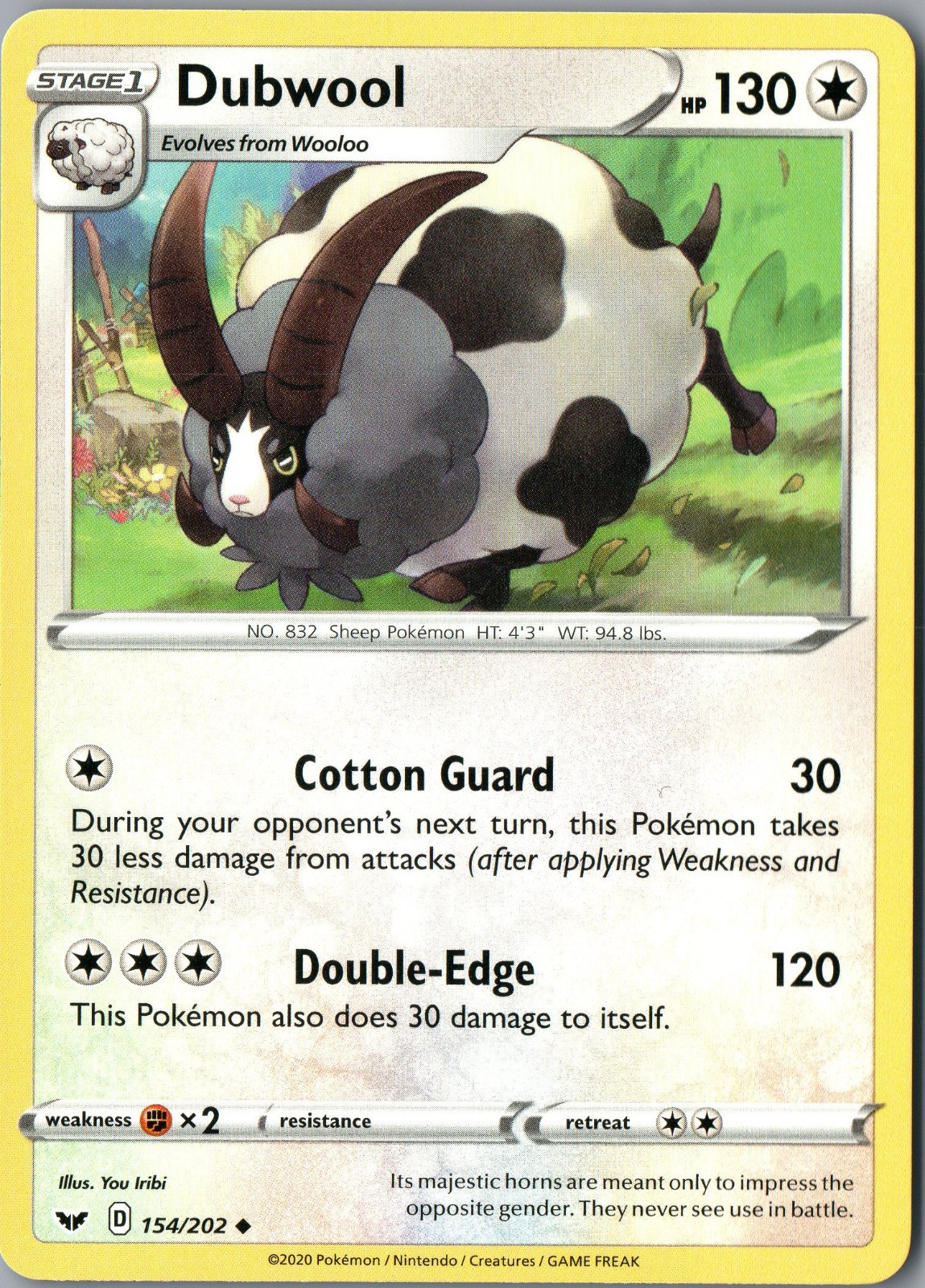 Dubwool Uncommon SWSH01: Sword & Shield Base Set 154/202 NM - Pokemon