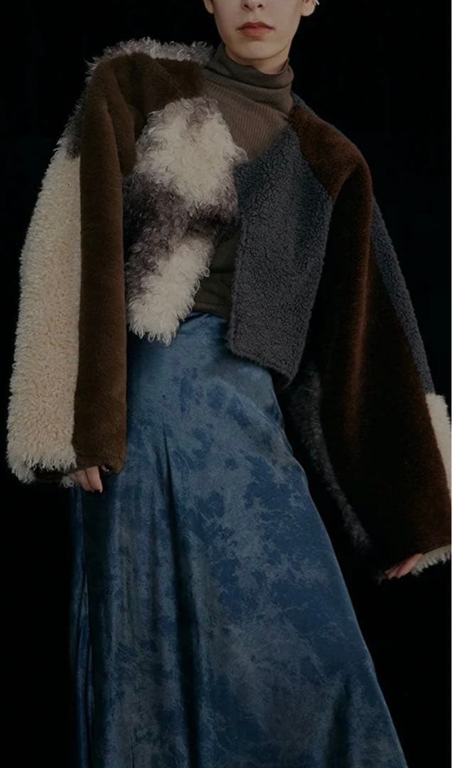 AMERI Mouton Coat Brown Beige Gray - image 4