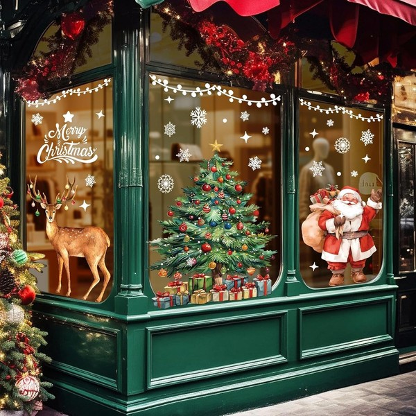 Fensterbilder Weihnachten 6 BöGen Selbstklebend PVC Weihnachtsmann Hirsch-image