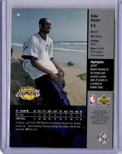 1997-98 Upper Deck #58 Kobe Bryant - Bild 2 von 2