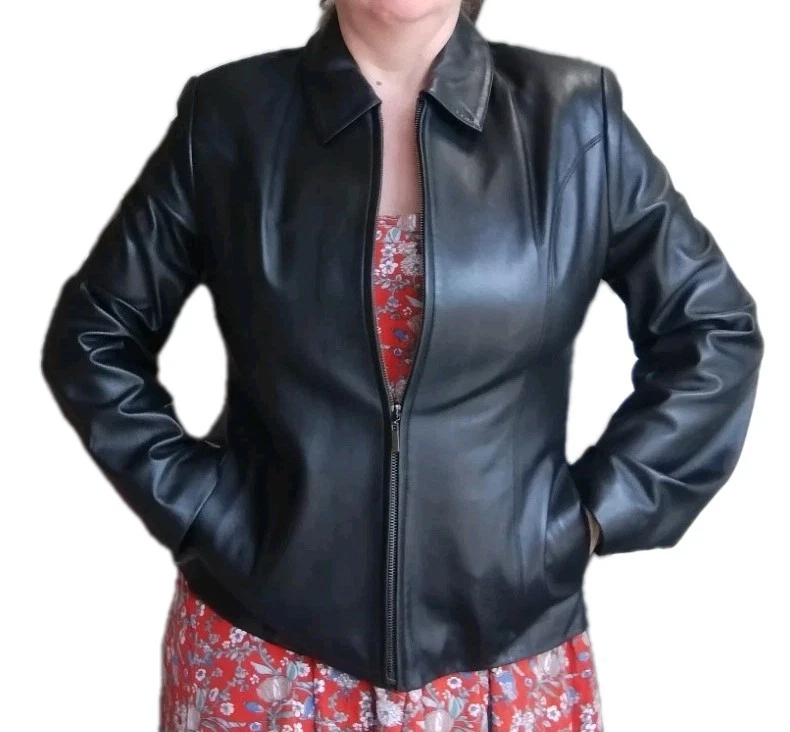 Valerie Stevens Black Soft Leather Full Zip Jacket Women's Sz L - Image 2 of 4