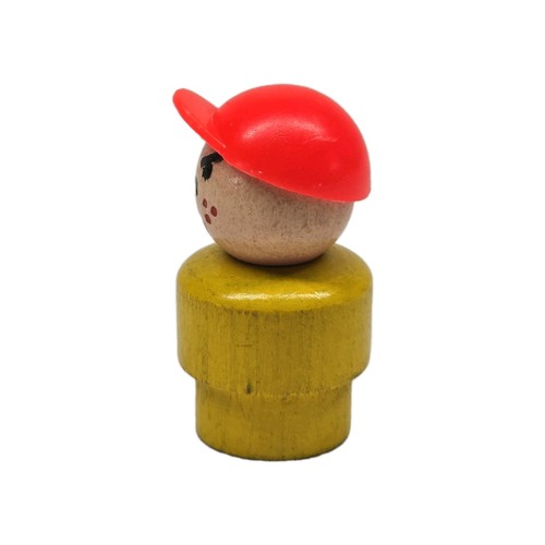 Vintage Fisher Price Little People Mad Boy Bully gelber Holzkörper Kopf rote Kappe - Bild 2 von 5