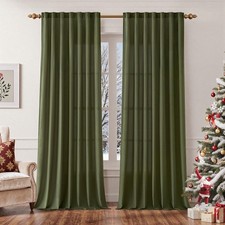 Privacy Sheer Curtains 72 Inches Long Non-See-Through Solid Olive Green Back ...