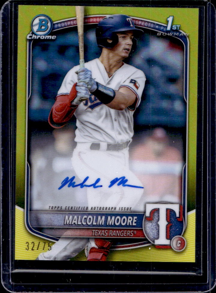 2025 Bowman Malcolm Moore Chrome Auto Yellow Refractor 1st #32/75